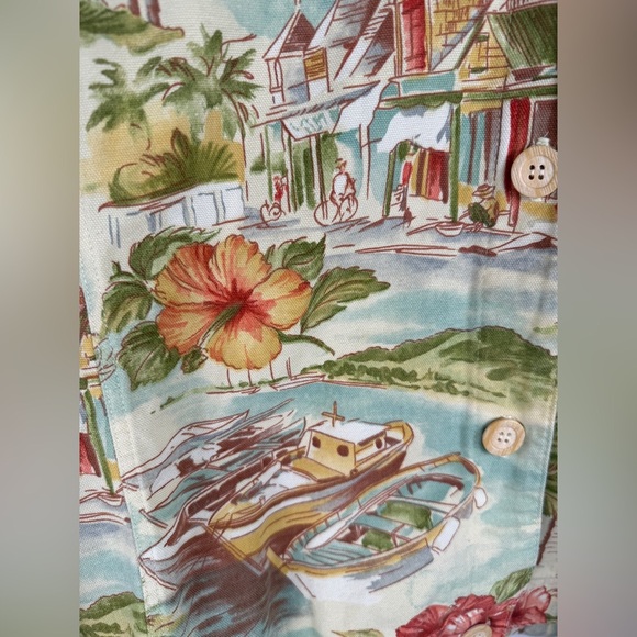 Coldwater Creek Denim Shirt Jacket Button Front Hawaiian Tropical Print L NOTES - Picture 4 of 10